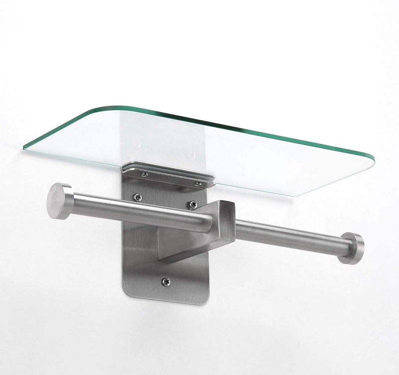 J JACKCUBE DESIGN JackCubeDesign Double Toilet Paper Holder with Glass Shelf, Wall Mount Stainless Steel Dual Tissue Dispenser Holders for Bathroom (Glass Type2) - MK428D - Image 2